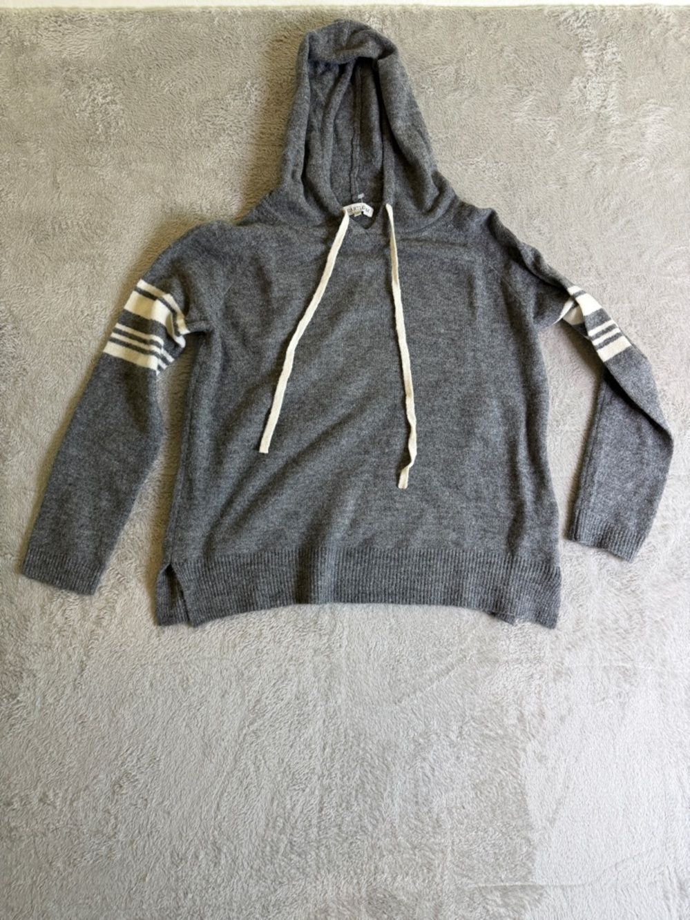 Heartloom  Gray Hooded Knit Sweater with Stripe Detail S